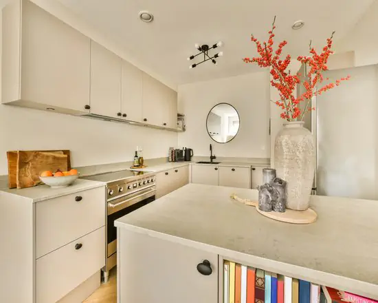 marble countertop in a white kitchen
