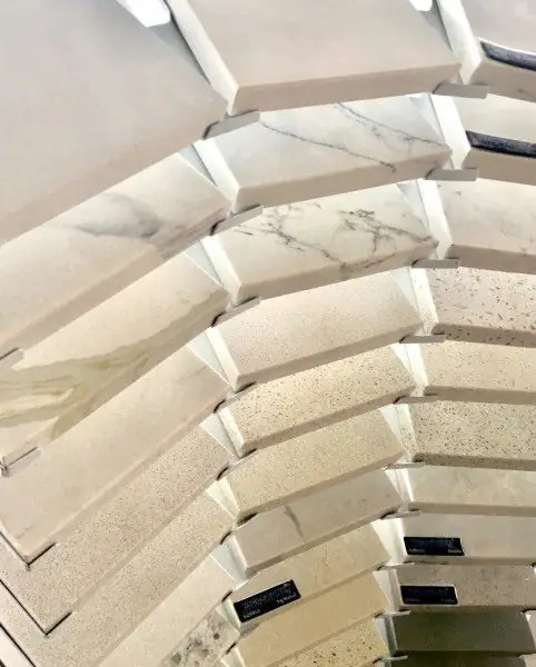 Quartz sample racks in the AA Granite Marble & Quartz showroom