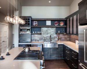 kitchen with industrial countertop